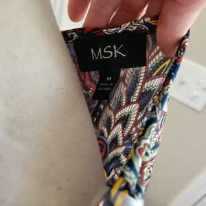 MSK Multicolor Paisley Print Midi Dress - Navy, Red, Yellow, Green